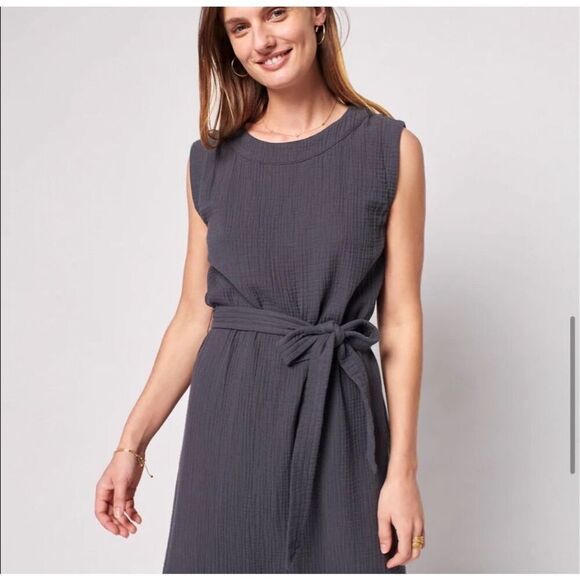 Faherty Womens Organic Cotton Dream Costa Midi Dress Washed Black Large NWOT - Picture 3 of 10